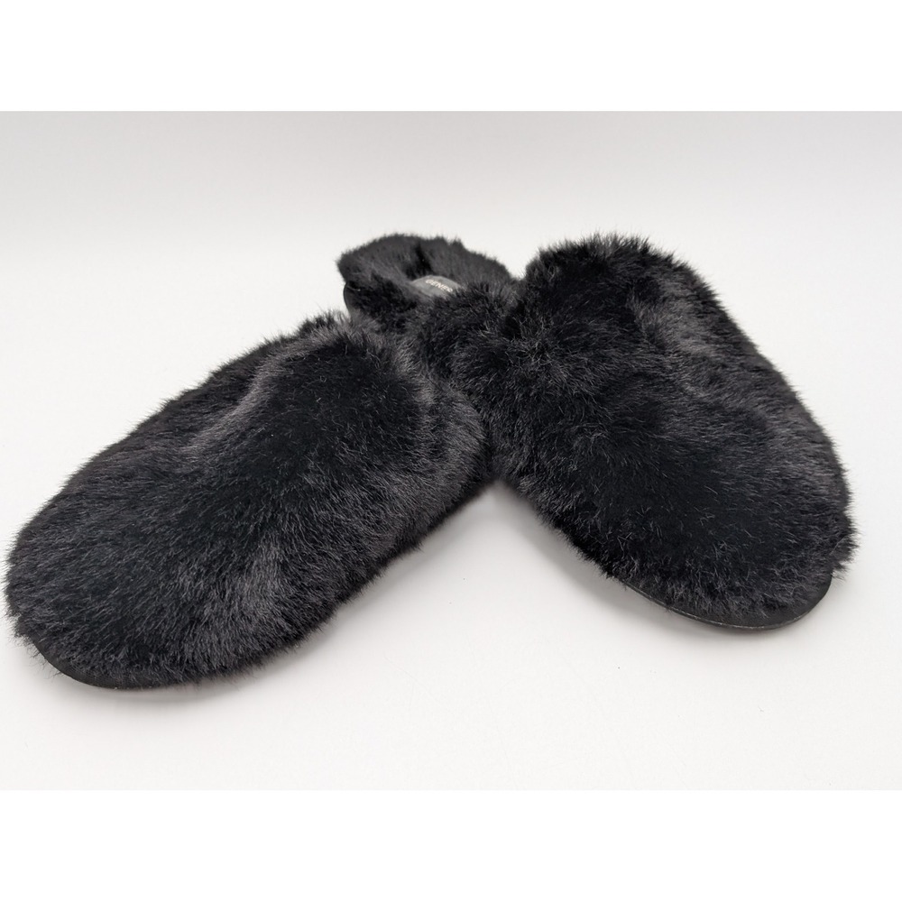 Generation Love New York Black Faux Fur Plush Slide Slippers Womens Round Toe - Picture 3 of 5